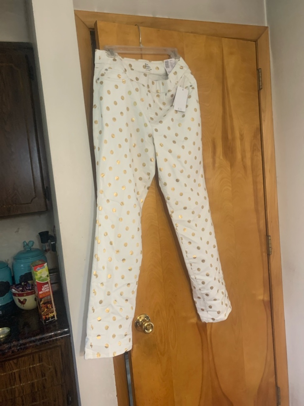 Pants with gold dots